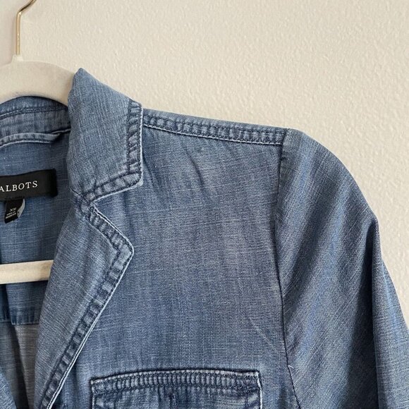 Talbots XS Linen Blend Chambray Button Up Patch Pockets Casual Utility Jacket - Picture 7 of 11